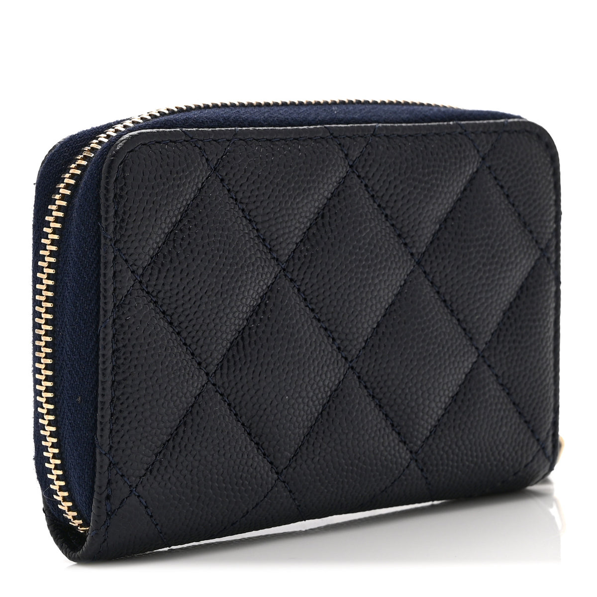 Caviar Quilted Perforated CC Zip Coin Purse  Navy
