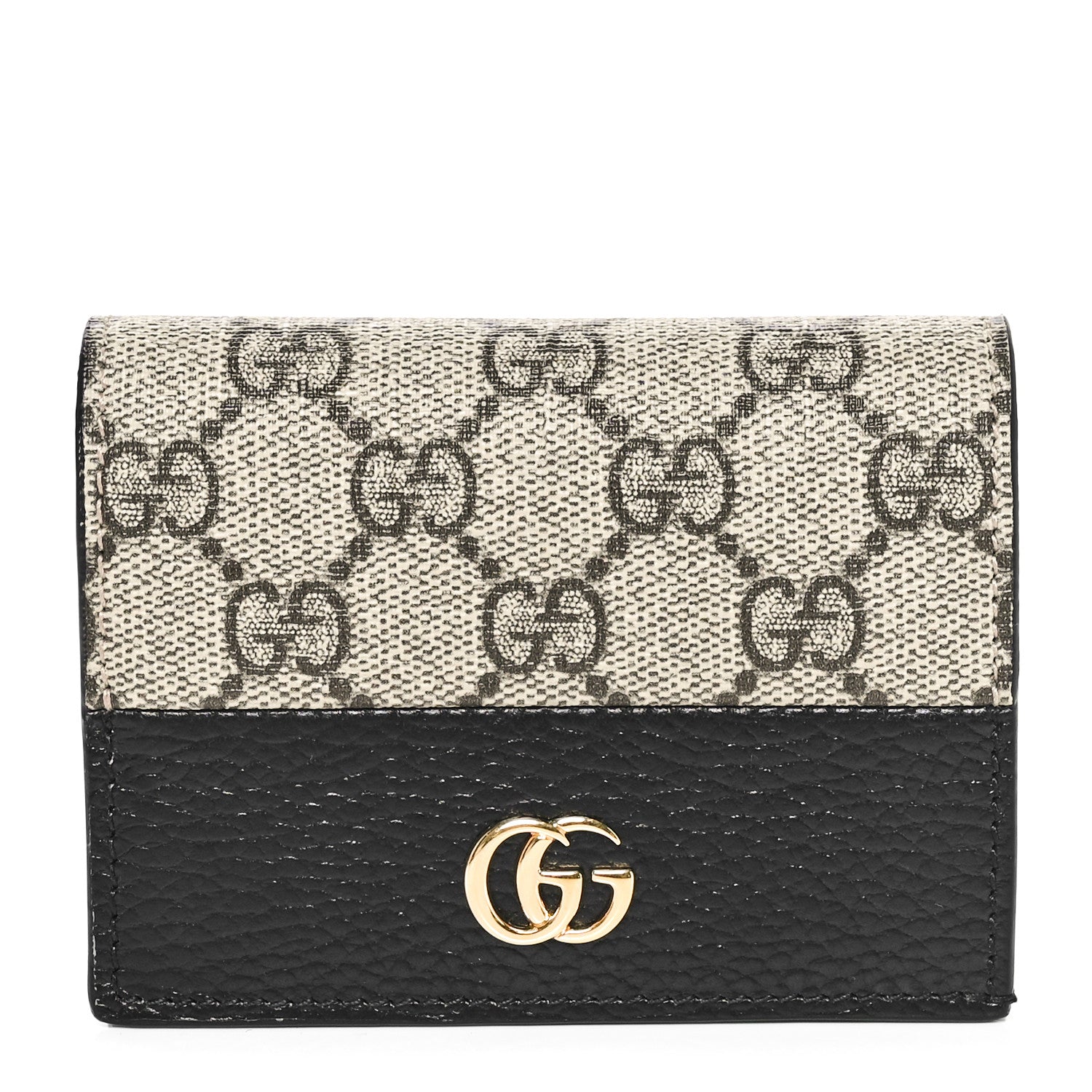 Gucci Dollar Calfskin GG Supreme Monogram GG Marmont Card Case Black Beige Ebony 1 of 7