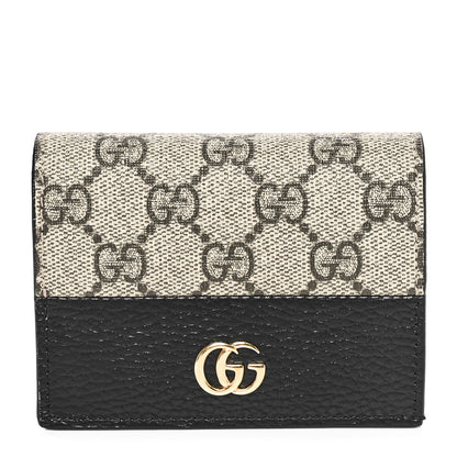 Gucci Dollar Calfskin GG Supreme Monogram GG Marmont Card Case Black Beige Ebony 1 of 7