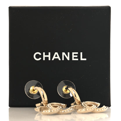 Chanel Metal Crystal Studded CC Hoop Drop Earrings Gold 5 of 5