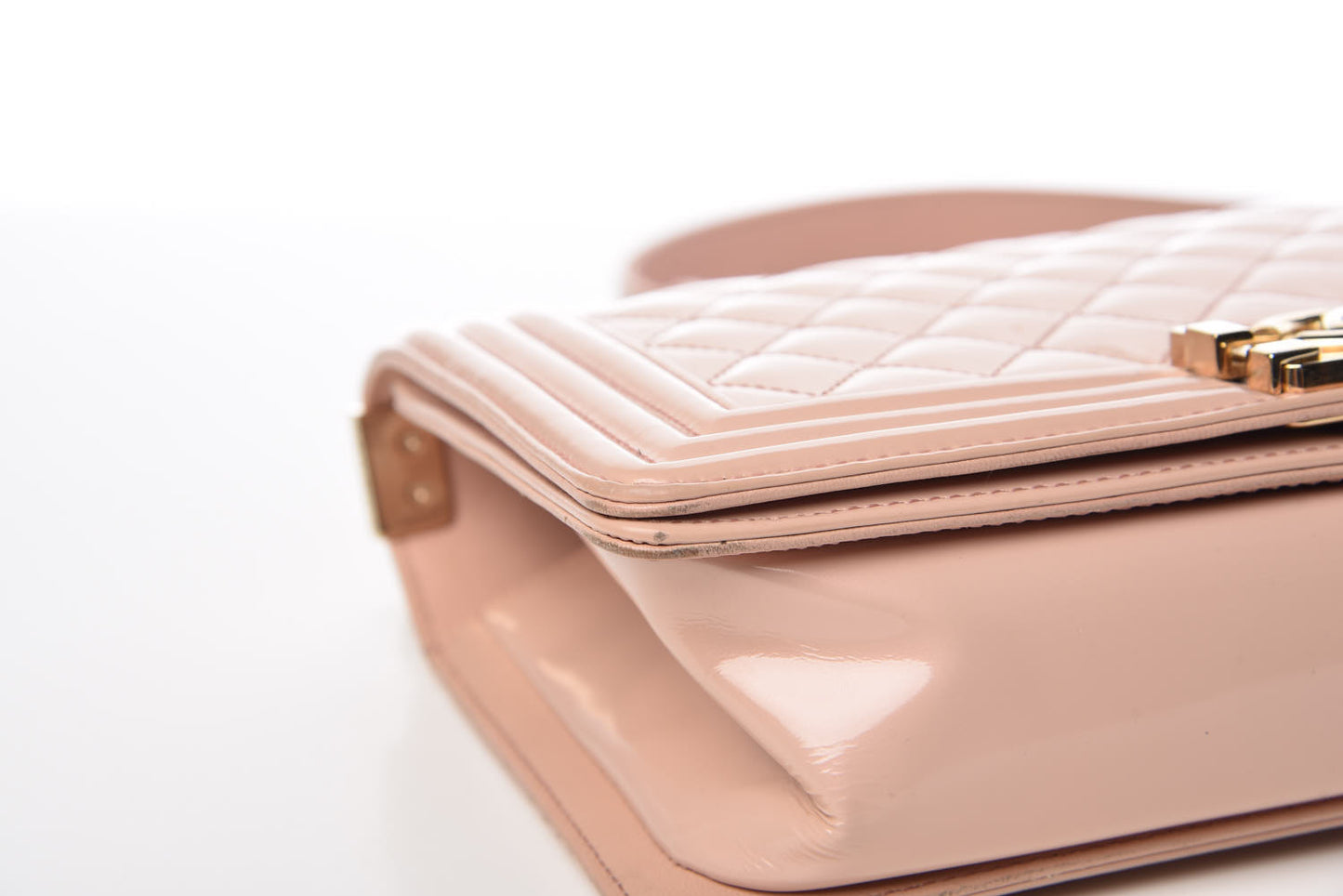 Patent Calfskin Quilted Medium Boy Flap Light Pink