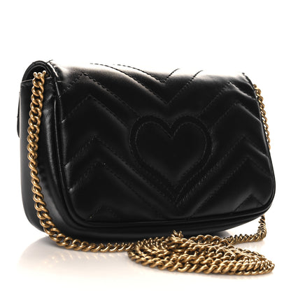 Gucci Calfskin Matelasse Super Mini GG Marmont Shoulder Bag Black 3 of 10