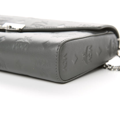MCM Calfskin Ottomar Monogram Medium Millie Crossbody Bag Charcoal 10 of 10