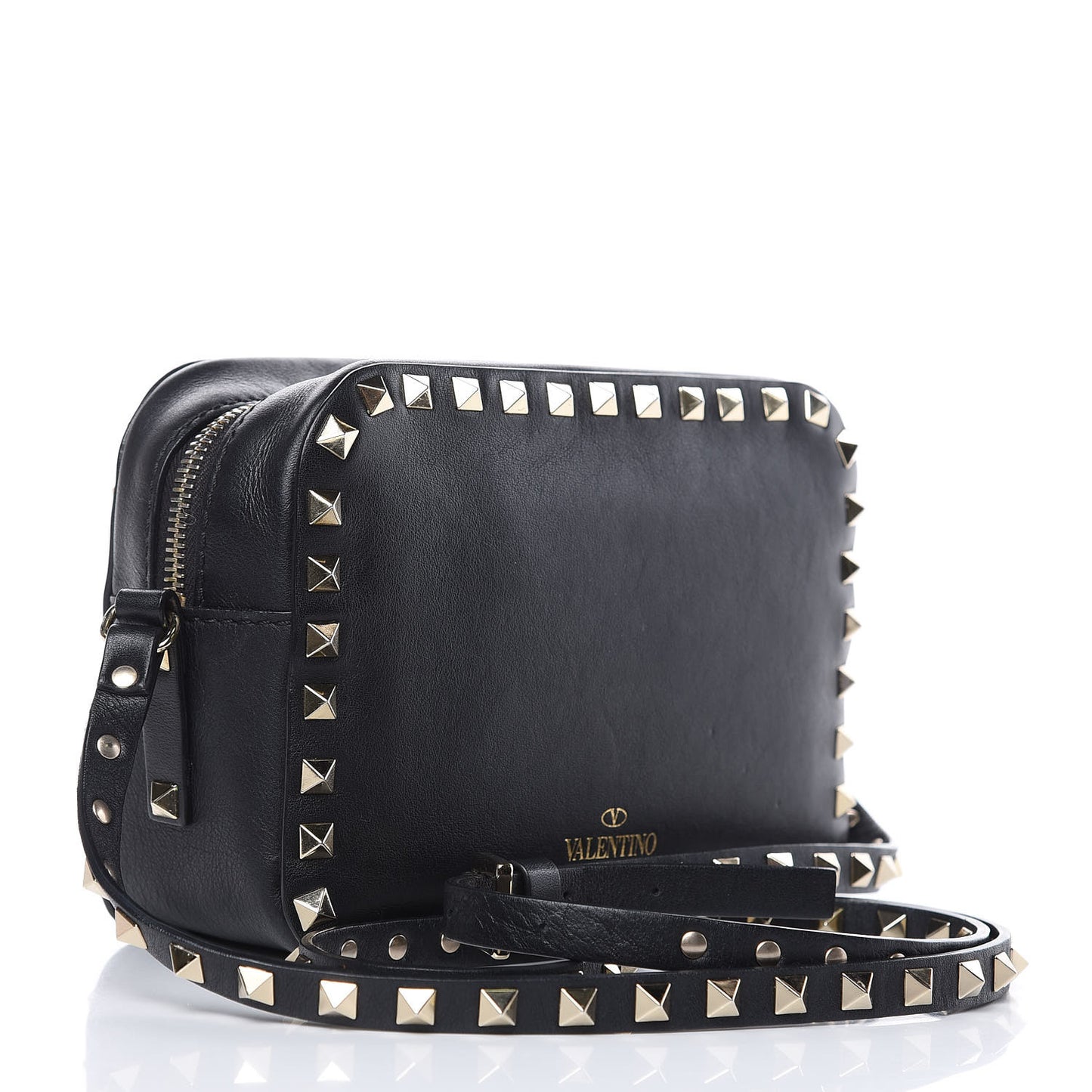 Calfskin Rockstud Camera Crossbody Bag Black