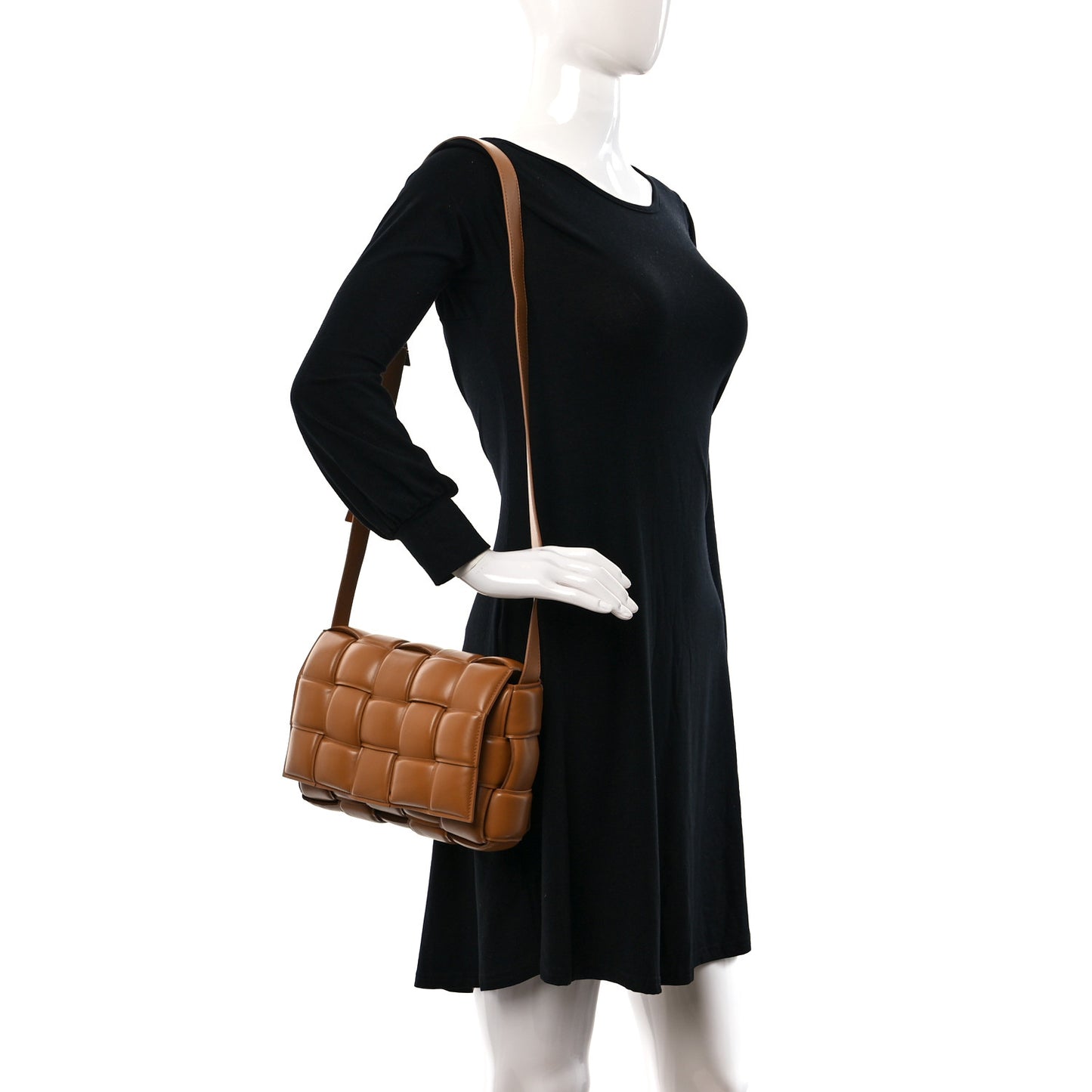 Nappa Maxi Intreccio Padded Cassette Crossbody Bag Caramel