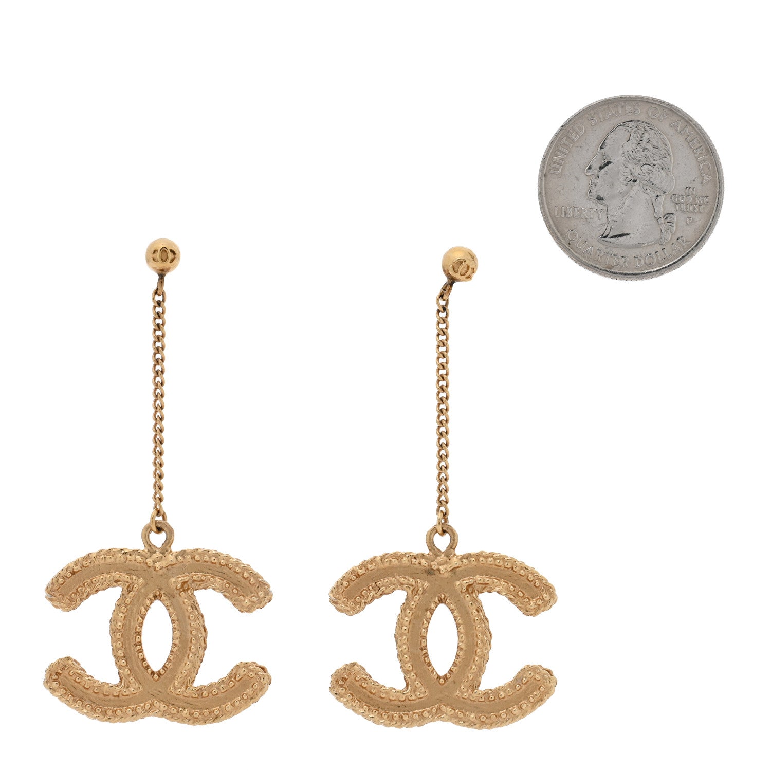 Chanel CC Drop Earrings Matte Gold 2 of 5