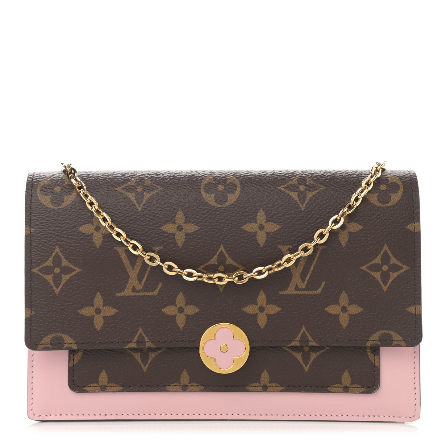 Monogram Flore Chain Wallet Rose Ballerine