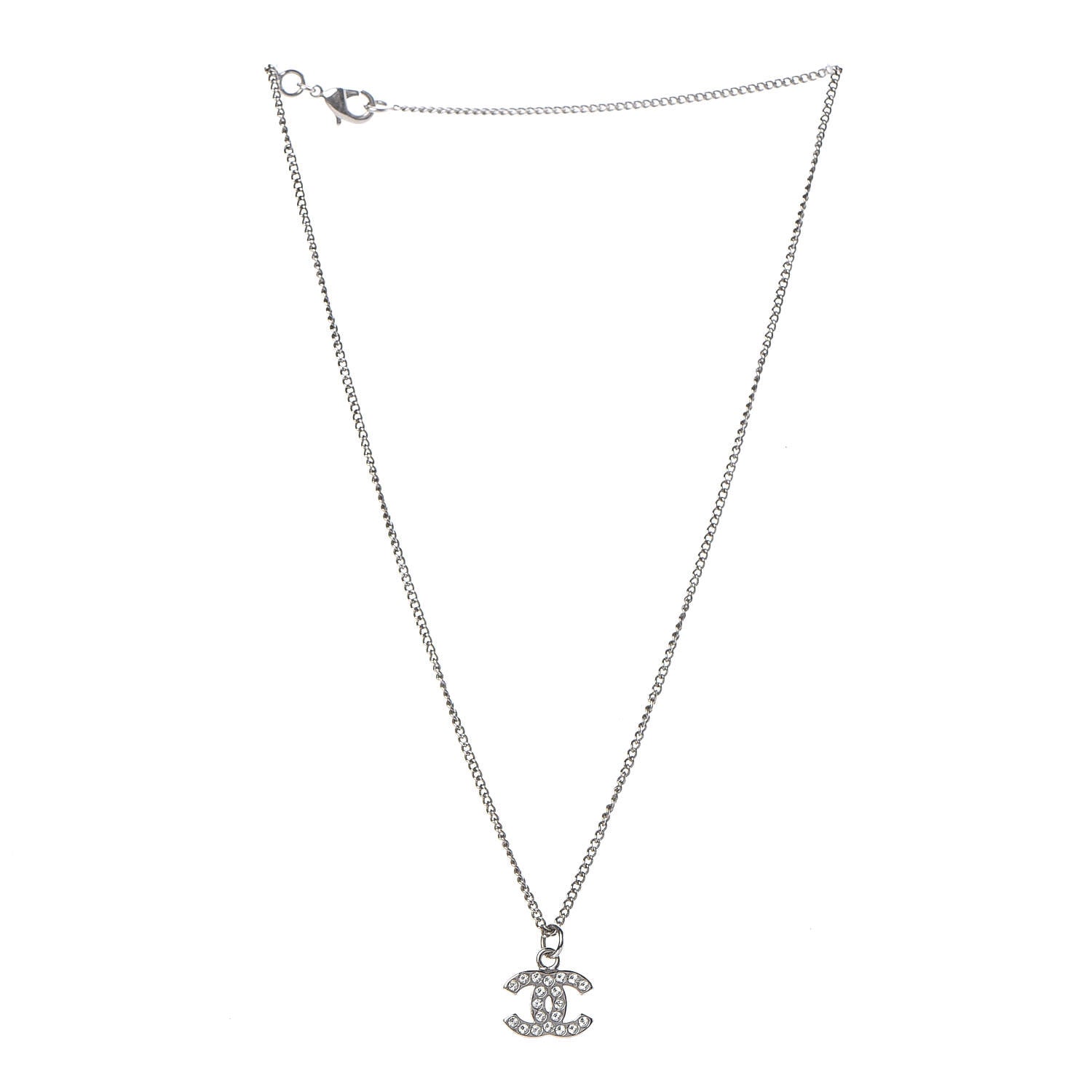 Chanel Crystal Timeless CC Necklace Silver 3 of 4