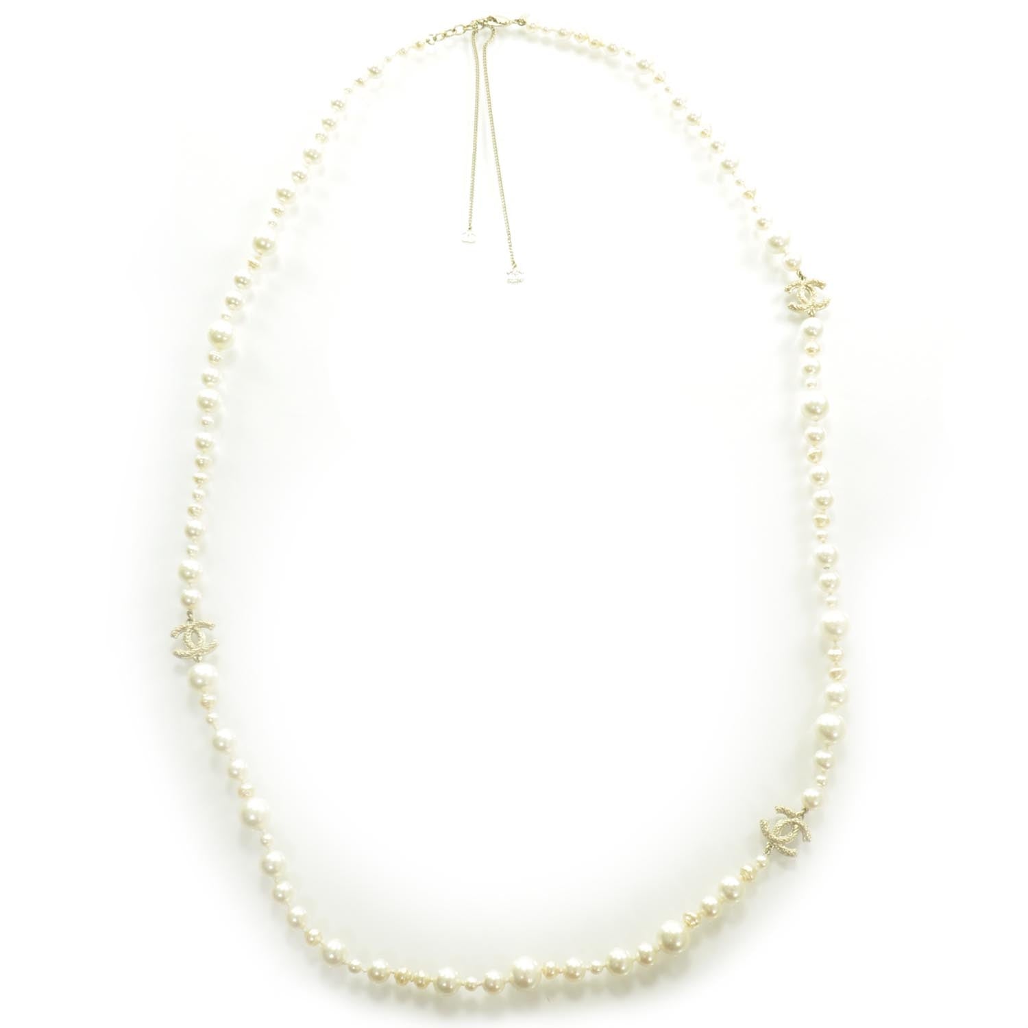 Chanel Classic CC Long Pearl Necklace Gold 1 of 6