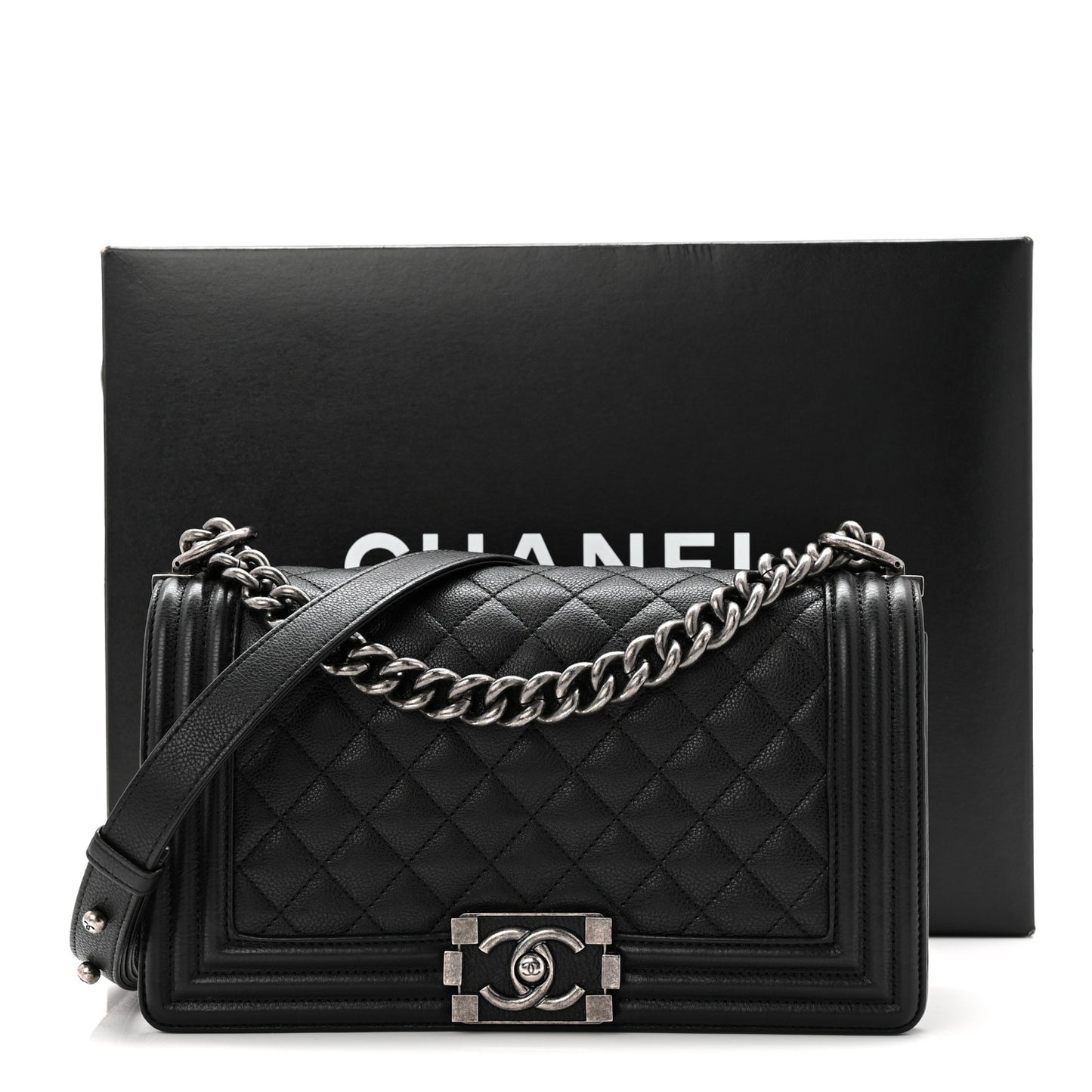 Grained Calfskin Quilted Medium Boy Flap Black