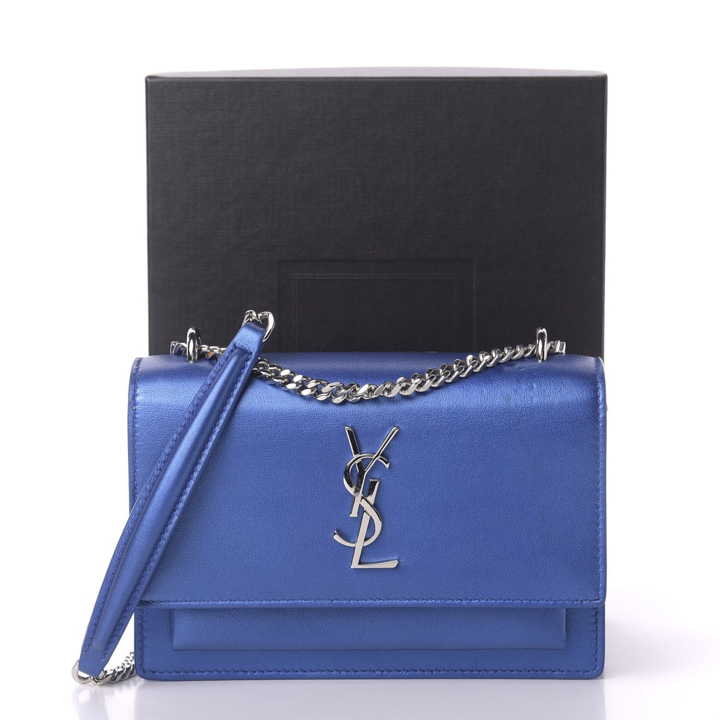 Metallic Calfskin Monogram Sunset Chain Wallet Blue Royal