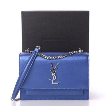 Saint Laurent Metallic Calfskin Monogram Sunset Chain Wallet Blue Royal 13 of 13