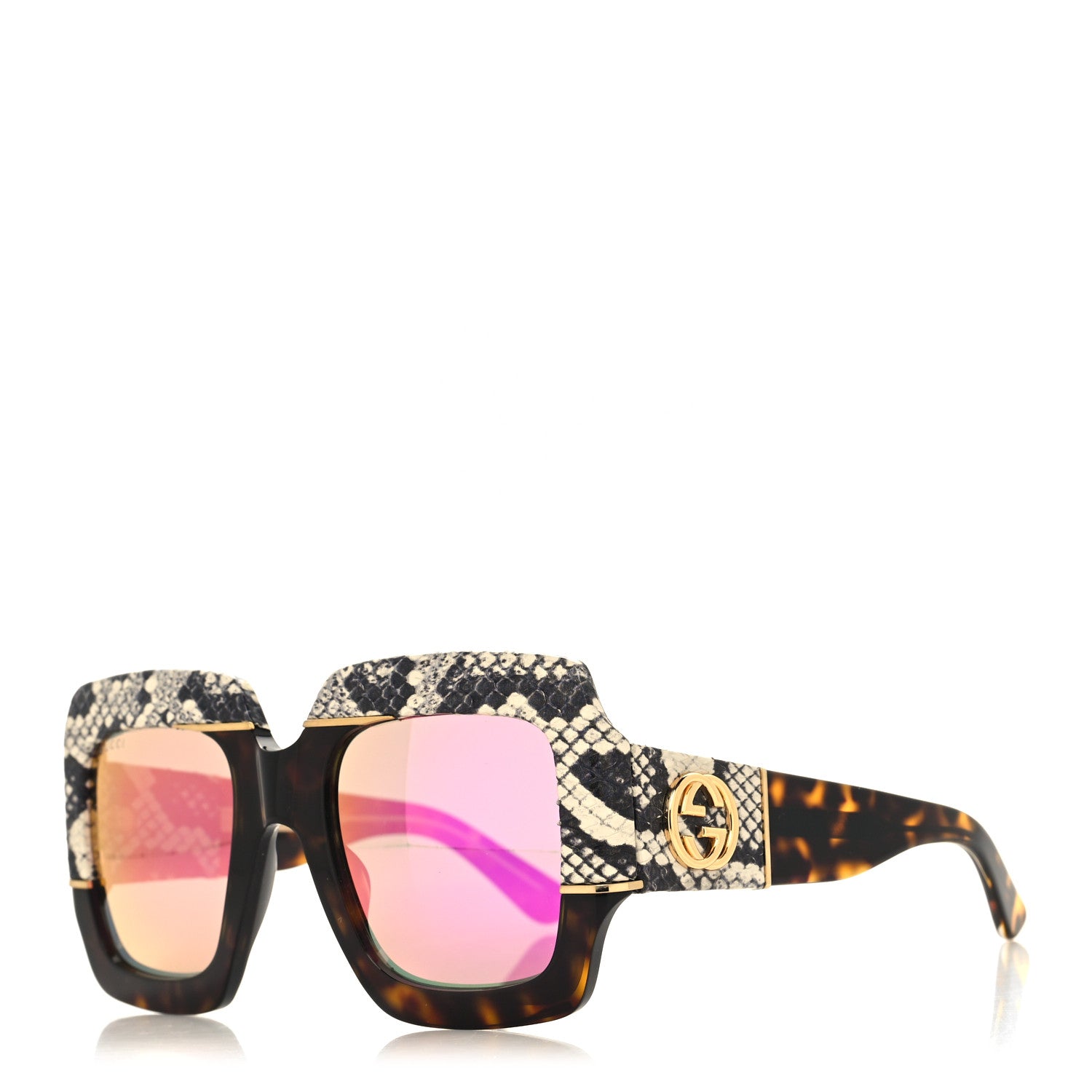 Gucci Snakeskin Acetate Square Sunglasses GG0484S Havana 1 of 8