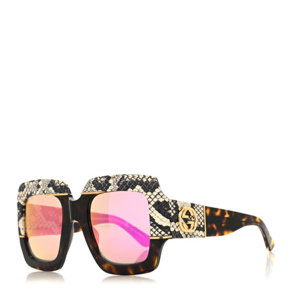 Gucci Snakeskin Acetate Square Sunglasses GG0484S Havana 1 of 8