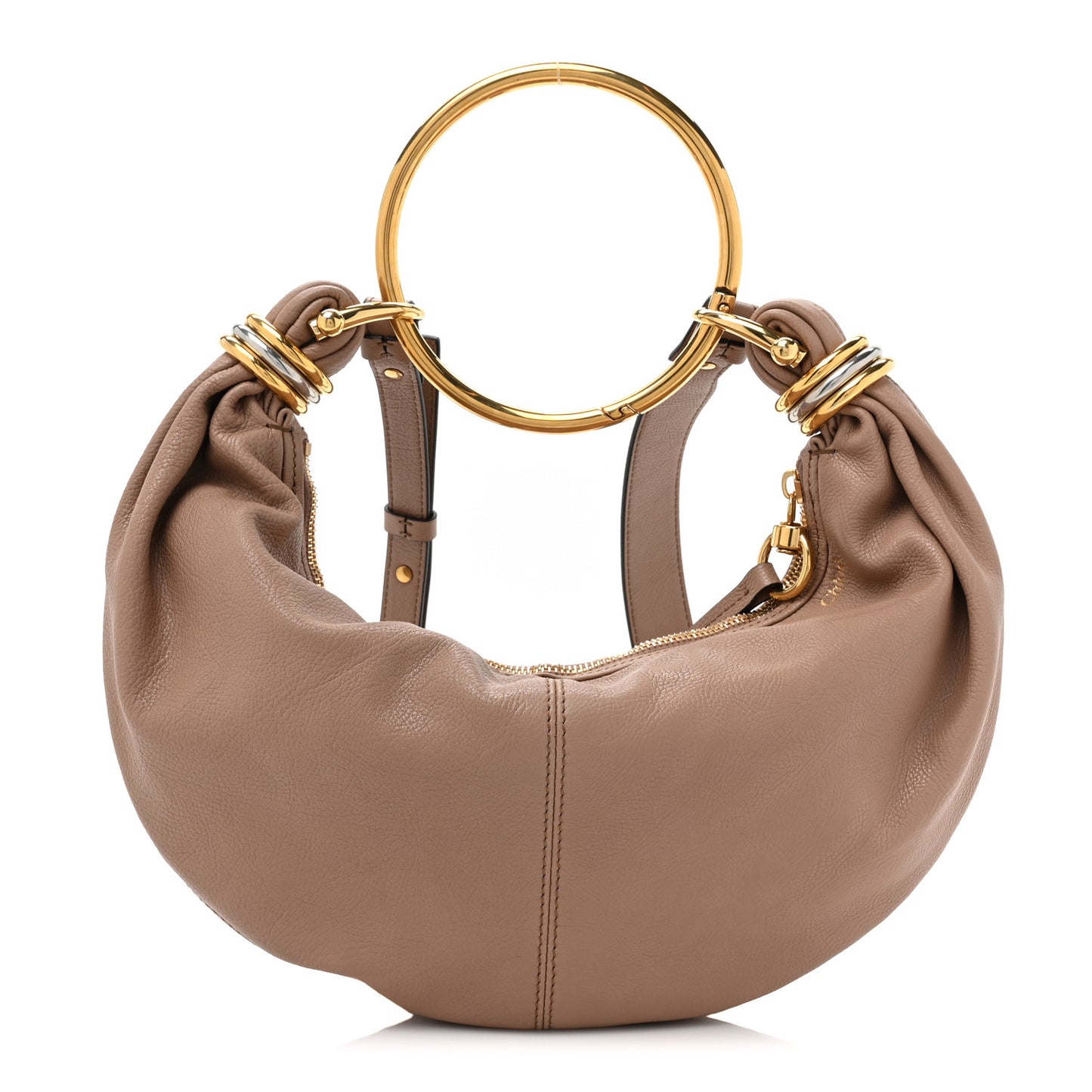 Grained Calfskin Small Bracelet Hobo Bag Woodrose