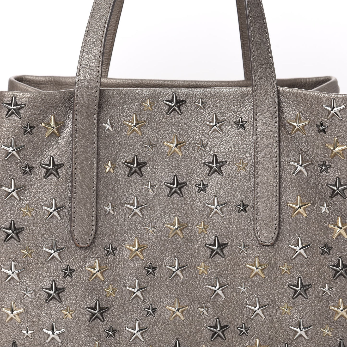 Metallic Calfskin Small Sofia Star Studded Tote Grey