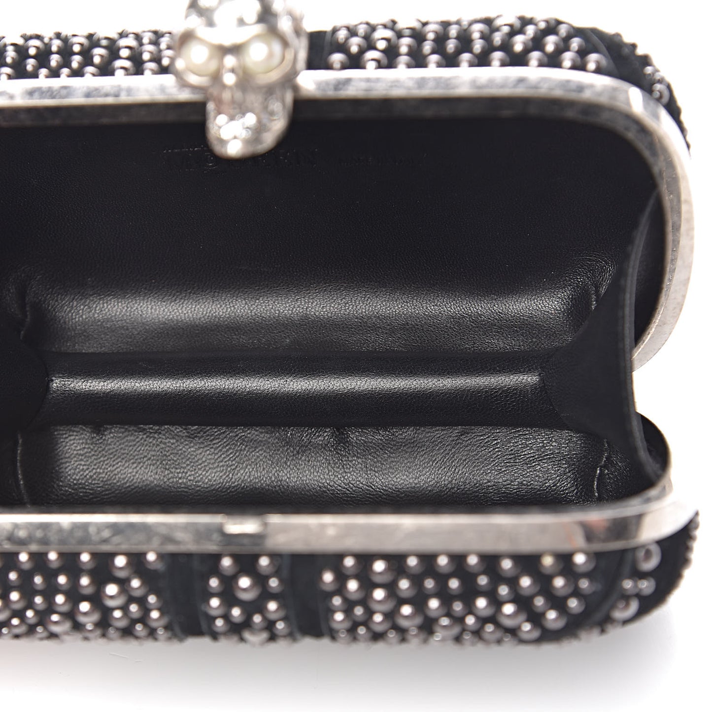 Suede Studded Britannia Skull Box Clutch Black