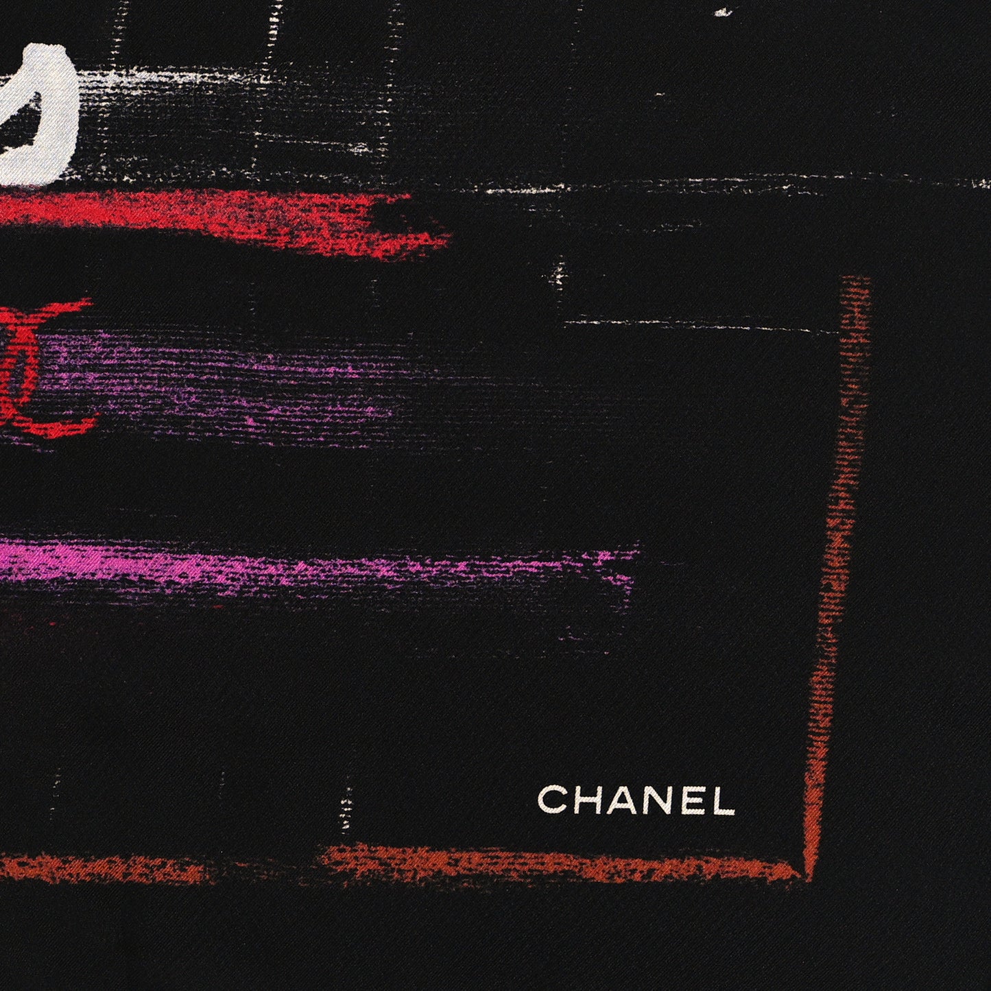 Silk Twill Chalk Print CC Square Scarf Black