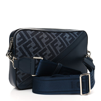 Fendi Glazed Fabric Vitello Liberty FF 1974 Diagonal Camera Case Navy 3 of 10