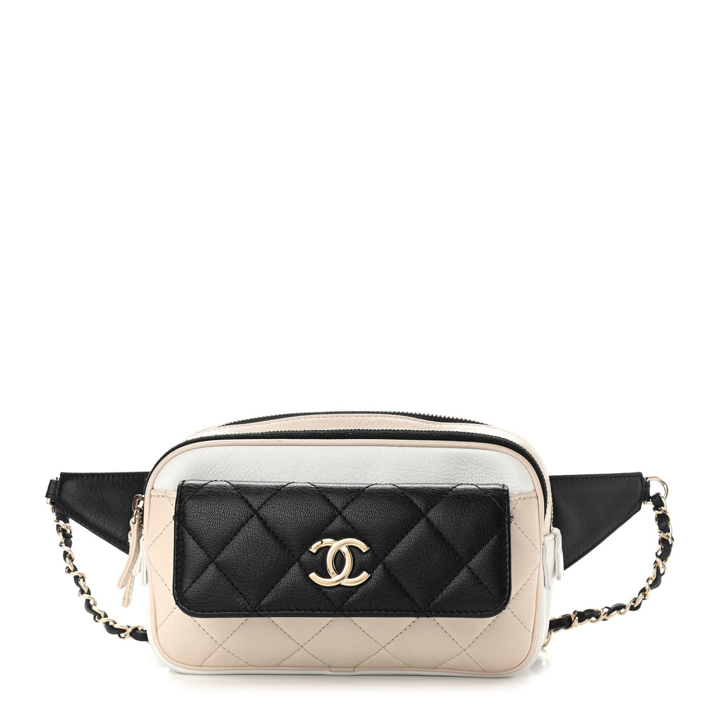 Goatskin Quilted Waist Bag Beige White Black