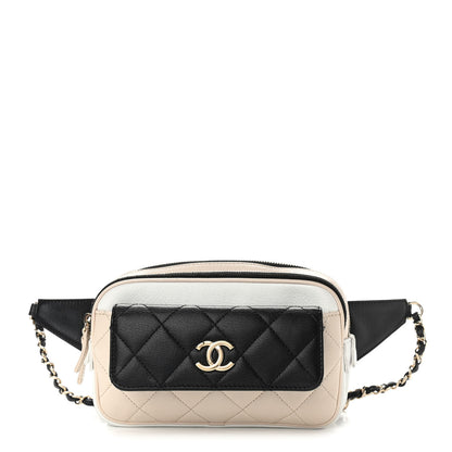 Chanel Goatskin Quilted Waist Bag Beige White Black 3 of 17