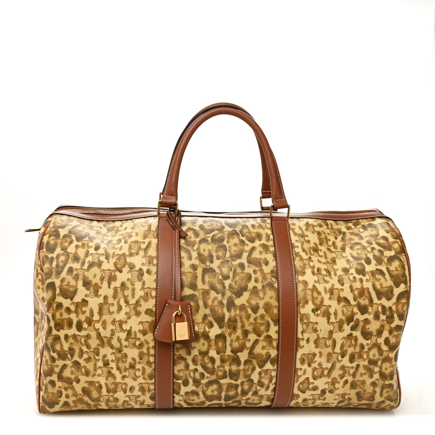 Triomphe Cheetah Canvas Large Travel Duffle Brown