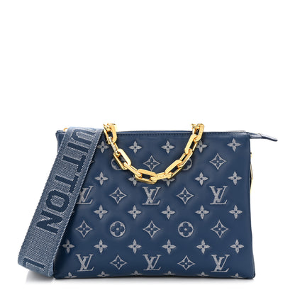 Louis Vuitton Lambskin Embossed Monogram Coussin PM Denim Blue 1 of 11