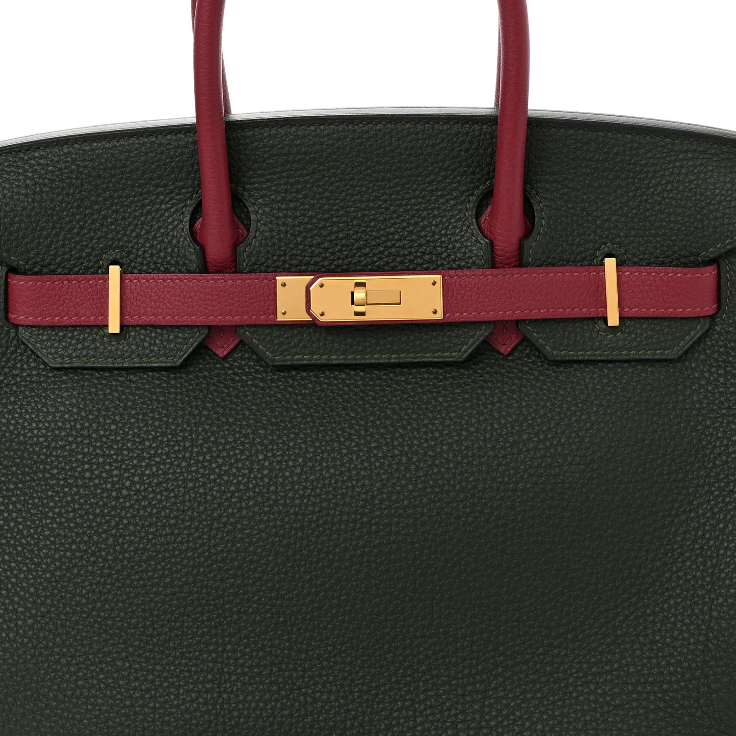 Hermes Togo Bi-Color Horseshoe Birkin 30 Garnet Vert Fonce 7 of 9