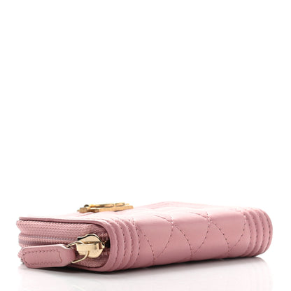 Chanel Metallic Lambskin Quilted Boy Zip Around Coin Purse Wallet Pink 4 of 10
