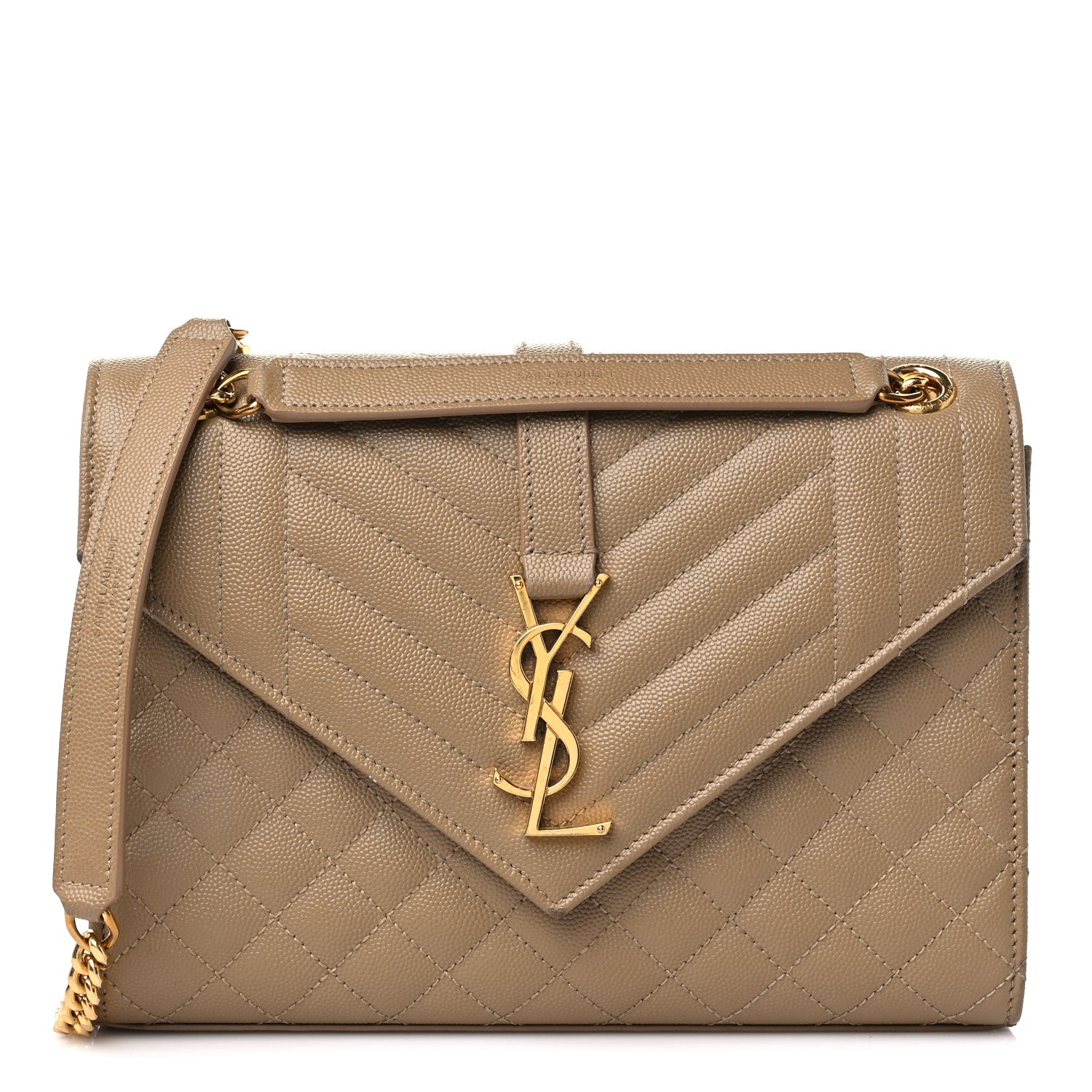 Saint Laurent Grain De Poudre Textured Mixed Matelasse Medium Triquilt Monogram Satchel Natural Tan 1 of 18