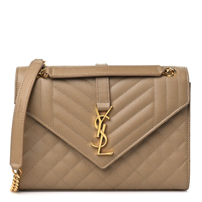 Saint Laurent Grain De Poudre Textured Mixed Matelasse Medium Triquilt Monogram Satchel Natural Tan 1 of 18