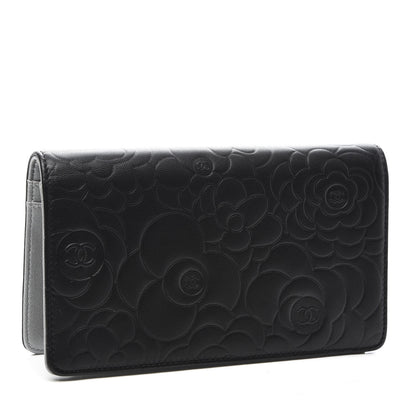Chanel Lambskin Camellia Embossed Yen Wallet Black 2 of 9