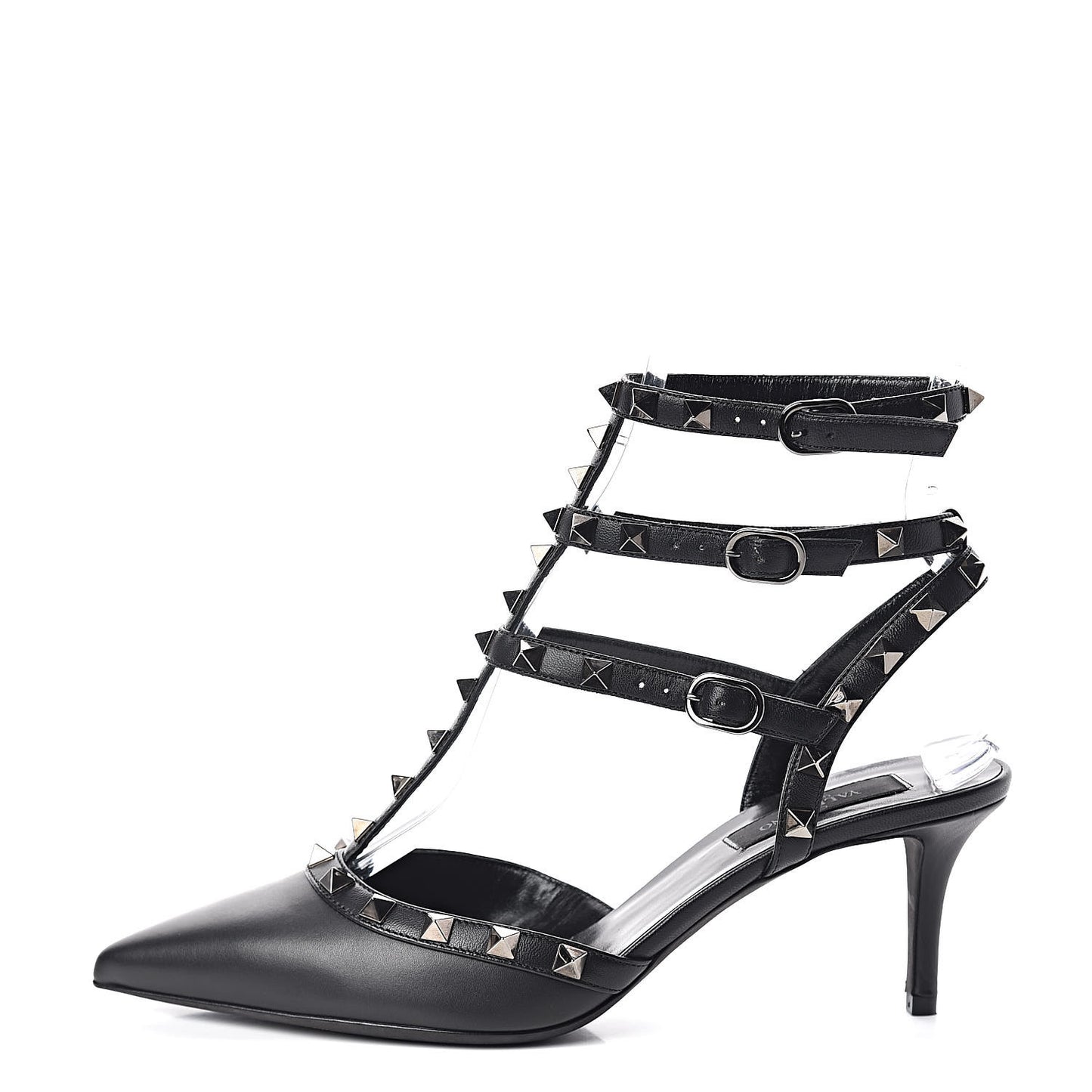 Nappa Rockstud Ankle Strap Low Heel Pumps 38.5 Black
