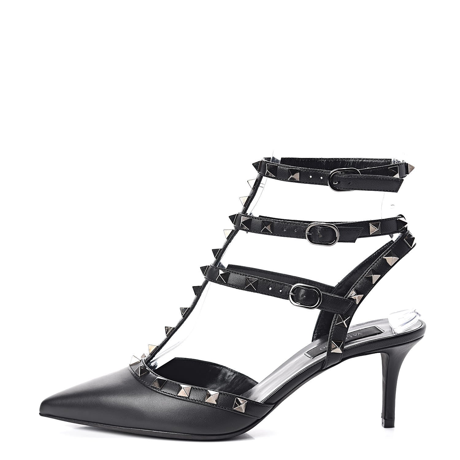Valentino Garavani Nappa Rockstud Ankle Strap Low Heel Pumps 38.5 Black 1 of 8