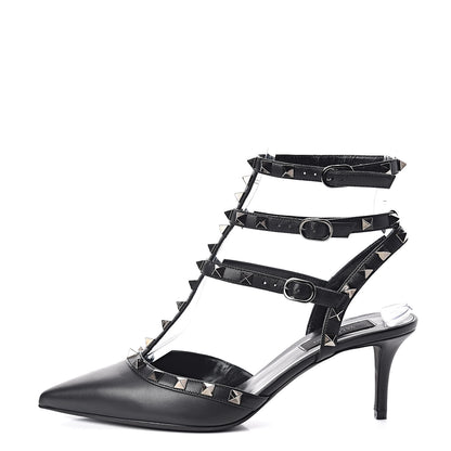 Valentino Garavani Nappa Rockstud Ankle Strap Low Heel Pumps 38.5 Black 1 of 8
