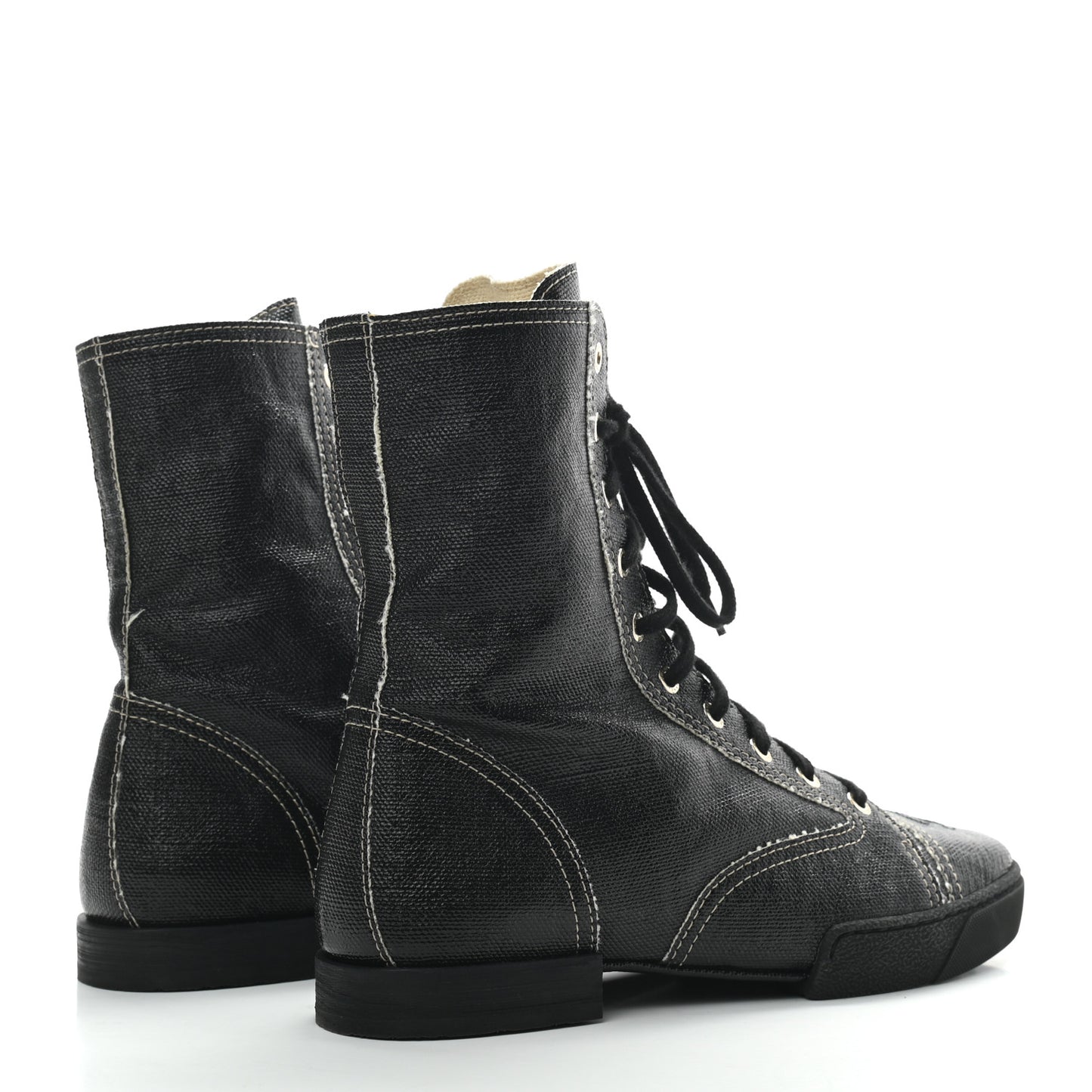 Coated Canvas Lace Up Combat Boots 39 Black