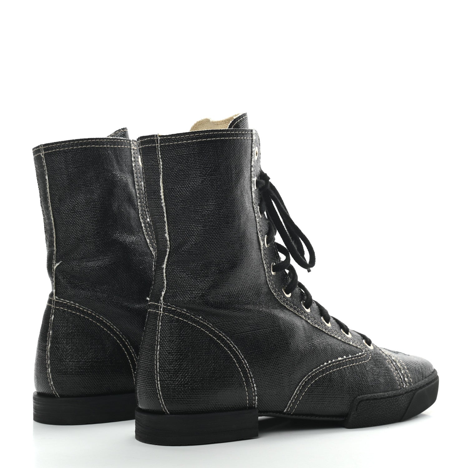 Chanel Coated Canvas Lace Up Combat Boots 39 Black 4 of 8