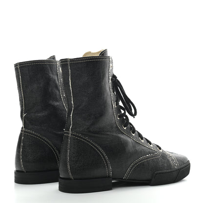 Chanel Coated Canvas Lace Up Combat Boots 39 Black 4 of 8