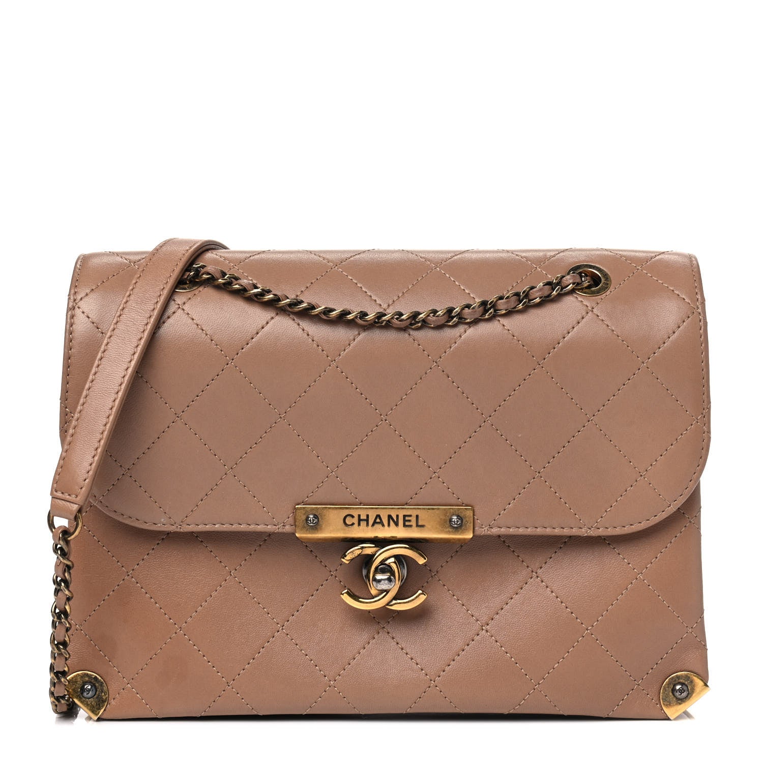 Chanel Shiny Lambskin Quilted Around The Corner Flap Beige 1 of 7
