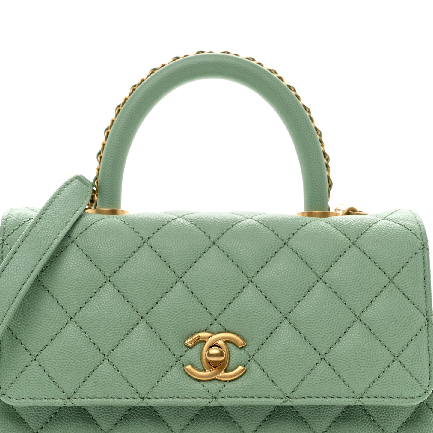 Caviar Quilted Mini Coco Chain Handle Flap Light Green