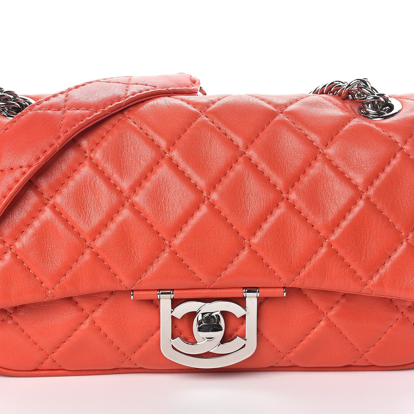 Lambskin Quilted Medium Icons Secret Label Flap Coral