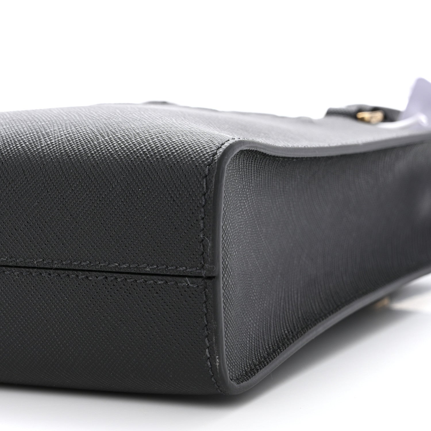 Prada Saffiano Lux Triangle Logo Embossed Small Double Handle Crossbody Tote Black 12 of 12