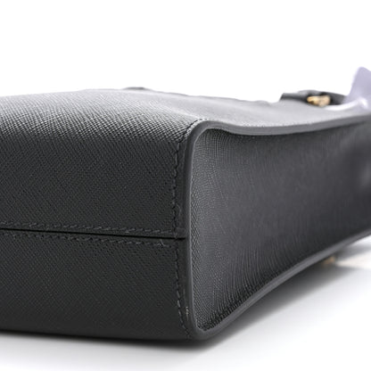 Prada Saffiano Lux Triangle Logo Embossed Small Double Handle Crossbody Tote Black 12 of 12