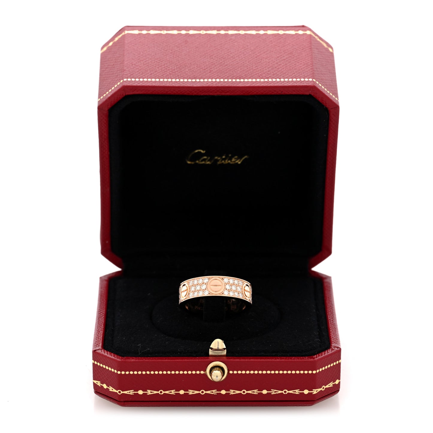 18K Pink Gold Diamond 6.5mm LOVE Paved Ring 57 8