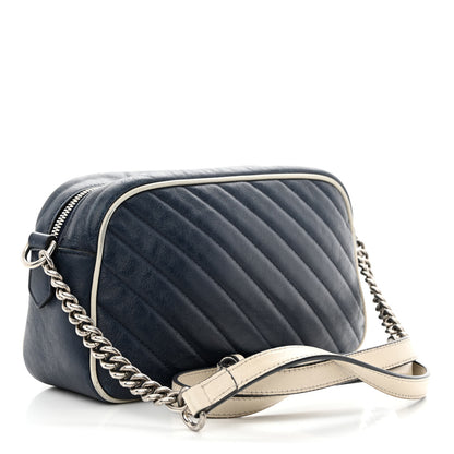 Gucci Vintage Effect Calfskin Matelasse Diagonal Small Torchon GG Marmont Chain Shoulder Bag Blue Agata Mystic White 3 of 17