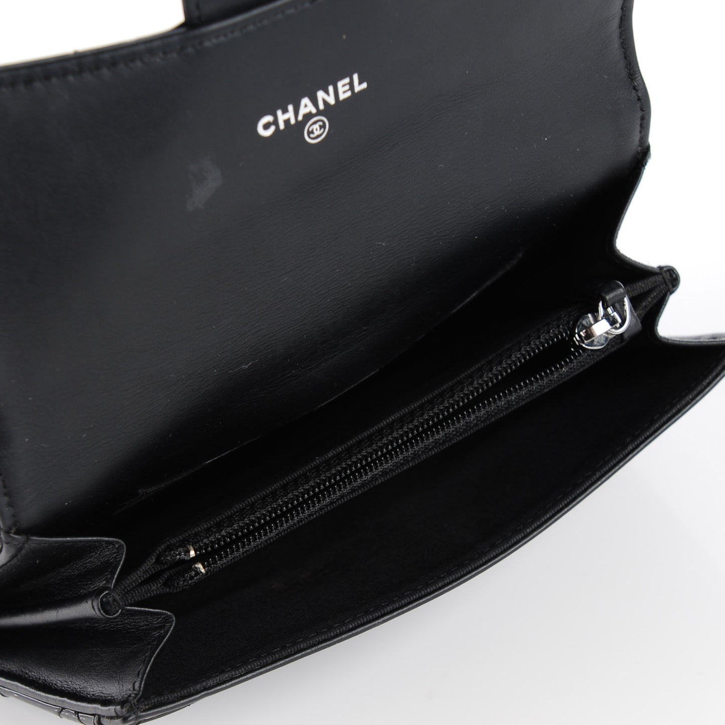 Patent Calfskin Quilted Small Flap Wallet Black