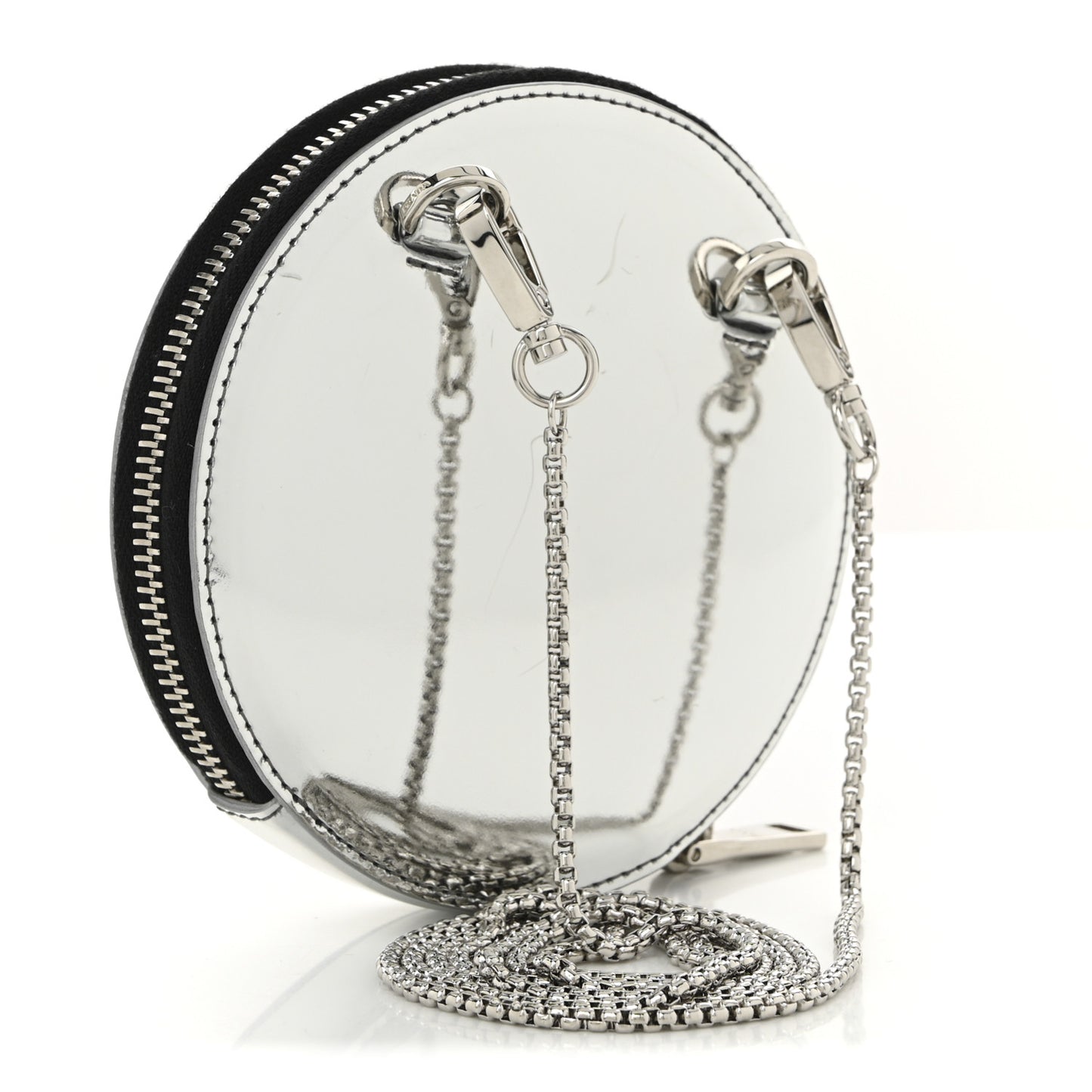 Spazzolato Round Chain Coin Crossbody Pouch Argento