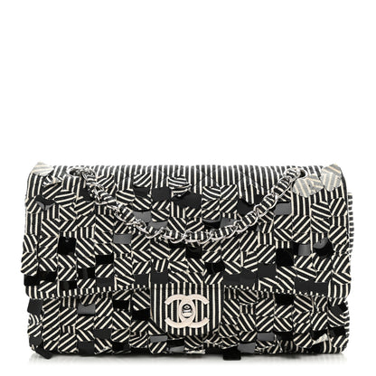 Chanel Canvas Sequin Stripe Medium Double Flap Black White 1 of 8