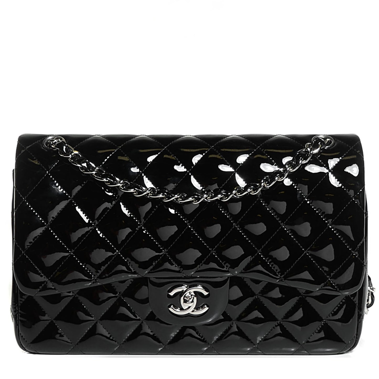 Patent Quilted Jumbo Double Flap Black