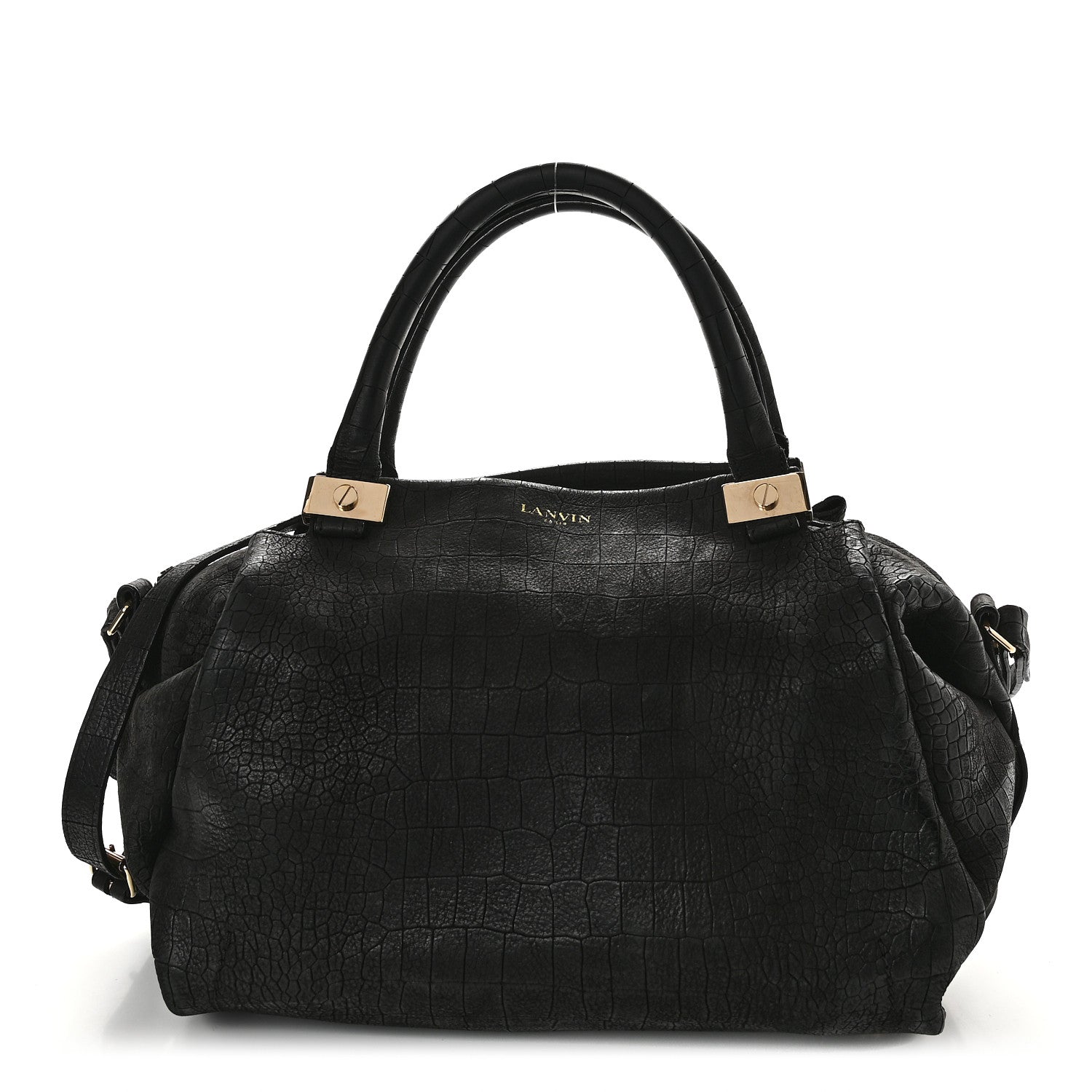Lanvin Crocodile Stamped Calfskin Trilogy Bowling Bag Black 1 of 12